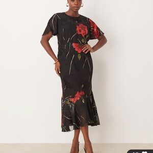 ASOS DESIGN burnout angel sleeve tiered frill maxi dress in bold floral print